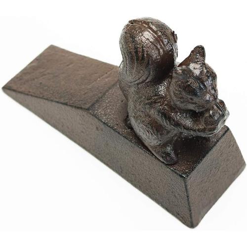 Sungmor Heavy Duty Cast Iron Squirrel Door Stops | Decorative Cute Animal Statue Metal Door Stopper Wedge with Non-Slip Mat | Solid & Antique Style Windproof Door Holder for Patio Garden Farmhouse