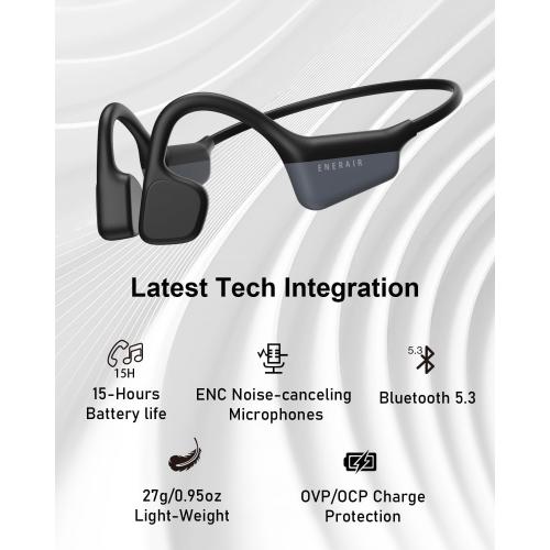 Bone Conduction Headphones 15H Playtime, IPX6 Waterproof Bone Conduction Earbuds, Open Ear Headphones Bluetooth 5.3 Wireless Earbuds with Mic Sweatproof Headset for Running, Cycling