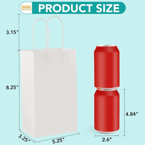 XPCARE White Paper Bags with Handles, 200Pcs 5.25x3.25x8.25'' Kraft Bags