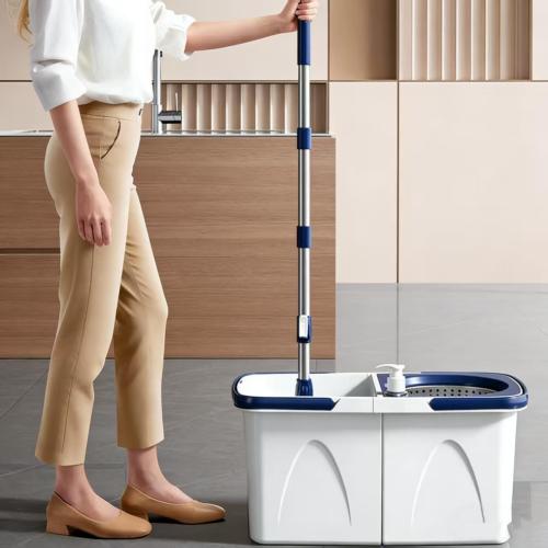 Spin Mop and Bucket Set, Microfiber Mop with Bucket, Easywring Floor Mop with 3 Washable Pads for Hardwood Floor Cleaning