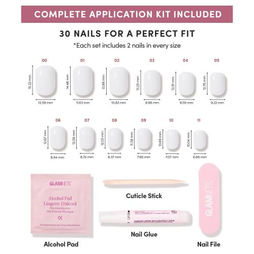 Glamnetic Press On Nails - Cool Whip | Super Short White Fake Nails, Salon Quality Milky Nails | Extra Short Length, 12 Sizes - 30 Nail Kit with Glue