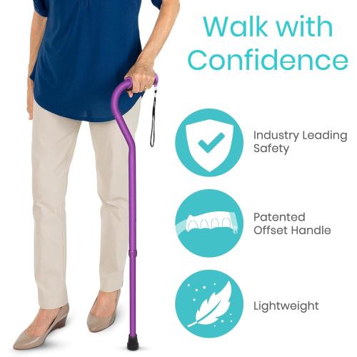 Vive Walking Cane for Women, Men, Elderly - Patented Offset Grip - Lightweight Adjustable Walking Aid with a Non-Slip Tip - Sturdy Balancing Mobility Aid for Seniors
