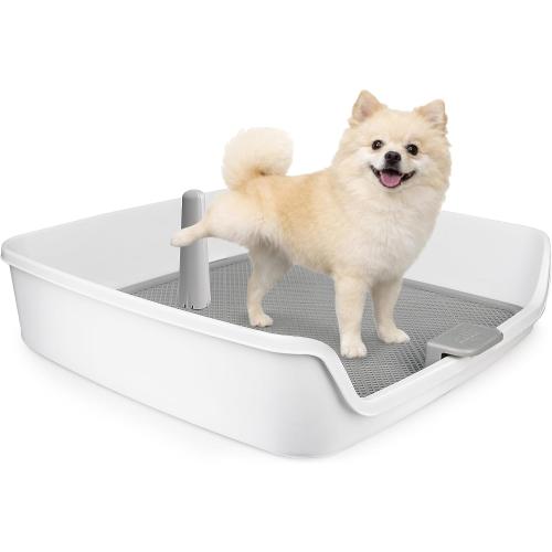 ALL FOR PAWS Dog Potty Tray, 24.8x24.8Indoor Pet Pee Pad Holder with Pee Post, Puppy Potty Trainer, Dog Litter Box and Pet Toilet for Small Medium Dogs, Housebreaking Supplies(Pee Pads Not Included)