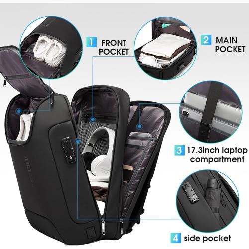 BANGE Men's Anti-Theft Backpack,Waterproof Fashion Travel Backpacks,High Tech Backpack with USB3.0 Charging Port,Business Laptop Backpack Fits 17.3 Inch Notebook…