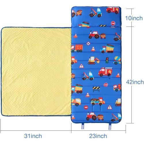 beeweed Toddler Nap Mat, Rollup Design Kid Sleeping Mat with Removable Pillow & Minky Blanket, Toddler Sleeping Bag for Daycare Preschool Travel Camping