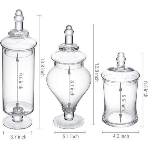 MyGift Clear Glass Apothecary Jars with Lid, Decorative Footed Vase, Candy Buffet Containers Set of 3