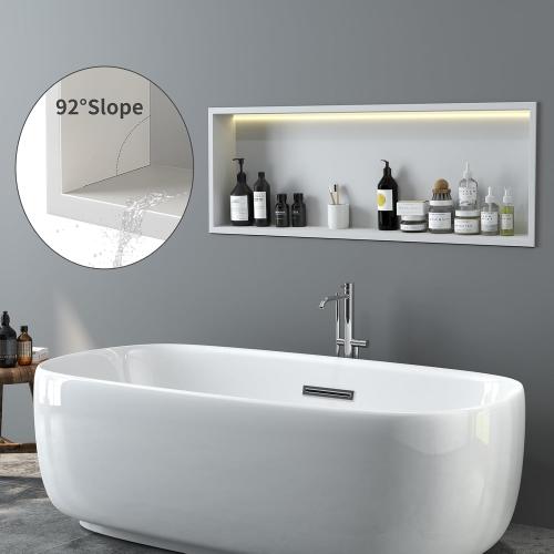 Konelia Shower Niche with Lighting, 36x12x4 Inside Shower Storage Wall Niche Stainless Steel Bathroom Shelf Niche No Tile Needed Shower Caddy Recessed Wall Niche, White