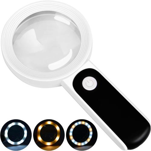 Magnifying Glass with Light, High Magnification Handheld Large Magnifying Glass 18LED Cold and Warm Light with 3 Modes, Illuminated Lighted Magnifier for Seniors Reading, Coins, Jewelry, Exploring