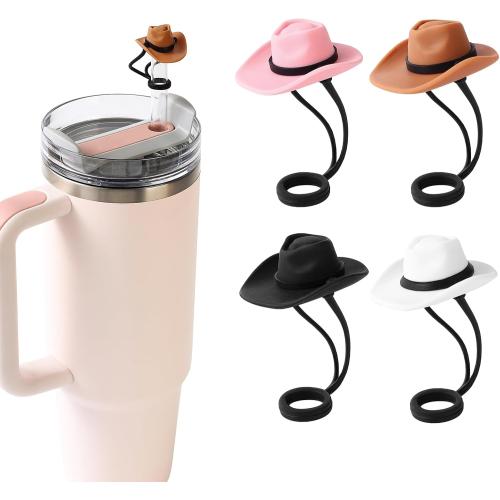 HOMDSG 4 Pack Silicone Cowboy Hat Straw Covers Cap for Stanley Cup 30 40 oz | Tumbler Straw Topper, Fits 10mm Straws, Dust-Proof, Cute Cup Decor Accessories, Funny Christmas Gift, for Men & Women