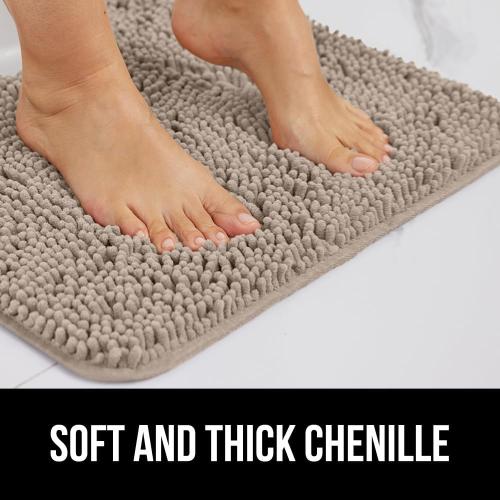GORILLA GRIP Bath Rug Mat, Thick Soft Absorbent Chenille, Quick Dry Microfiber Mats, Rubber Backing Washable Shower Floor Rugs, US Designed Bathroom Bathmat Home Decor Accessories, 24x17, Gray Beige