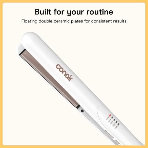 Conair Double Ceramic Flat Iron, 1-Inch Flat Iron Hair Straightener, Five Heat Settings, Extra Long Floating Plates, White