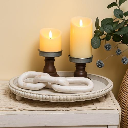 Lezonic Rechargeable Flickering Flameless Candles Battery Operated with Remote and Timer, Pack of 2(D 3'' X H 4''5''6'') Long Lasting Ivory White Real Wax LED USB Pillar Candles