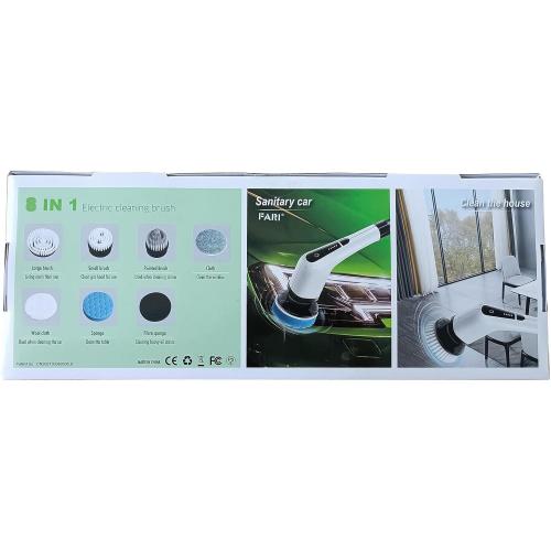 Electric Spin Scrubber, Cordless Bath Tub Power Scrubber with 8 Replaceable Drill Brush Heads, Shower Cleaning Brush with Adjustable Handle for Bathroom, Tile Floor & Car, White, (ANS-8050)