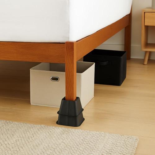 SKYREN Bed Risers, 6 Inch Heavy-Duty Plastic, Black, 4 Pack, for Beds, Couches and Tables