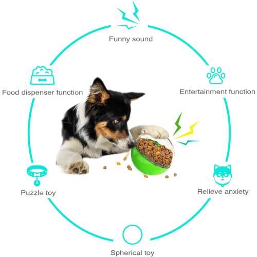 Green Dog Treat Ball, Dog Food Puzzle Slow Feeder Interactive Squeaky Mental Stimulation Toys, Dog& Cat Treat Dispenser Puzzle Toys Active Rolling Balls for Medium/Large Dog Breeds