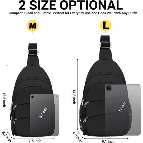 Tuwubi Crossbody Bags for Women, Sling Bag for Men, Small Hiking Backpack Anti Theft Lightweight for Outdoors Travel (M, Black)