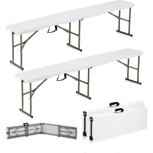 6ft Plastic Folding Bench with Carrying Handle & Lock, Portable Outdoor Bench in Garden Picnic Camping Dining Party Seat, Waterproof Bench for Soccer Activities, Firm and Durable (2Pack C)