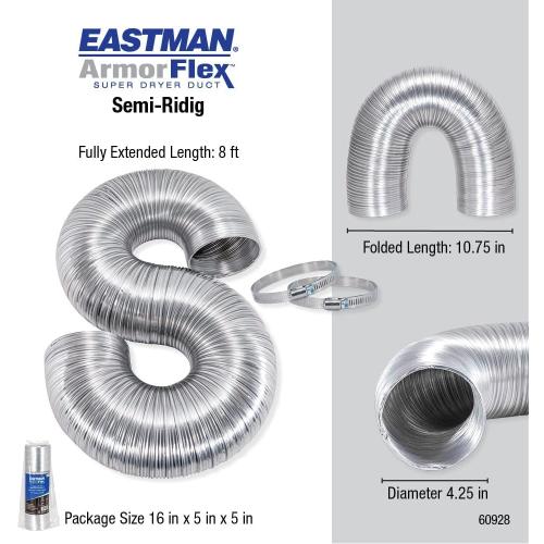 ArmorFlex Dryer Vent, Flexible Aluminum Duct with Clamps, Semi-Rigid