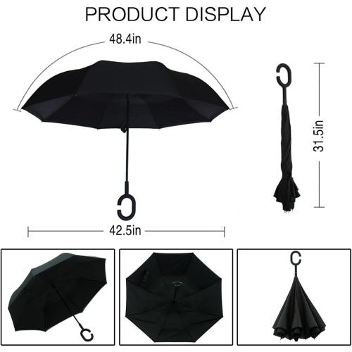 MRTLLOA 40/49/56 Inch Oversize Windproof Inverted Reverse Upside Down Umbrella, Golf Size Rain Umbrella, Double Layer, C-Shaped Handle for Men, Women and Kids