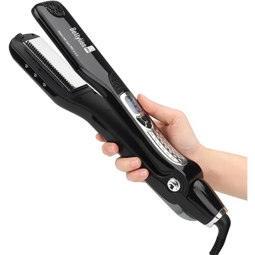 Black Steam Flat Iron Hair Straightener - Professional Hair Straightening Irons for Smooth and Frizz-Free Results (Black)