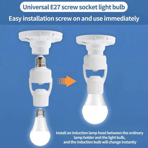 E26/E27 Motion Sensor Light Socket Adapter – Smart Screw-in Bulb Holder with PIR Motion Detection, Automatic On/Off for Garage, Storage Room, Basement & Closet