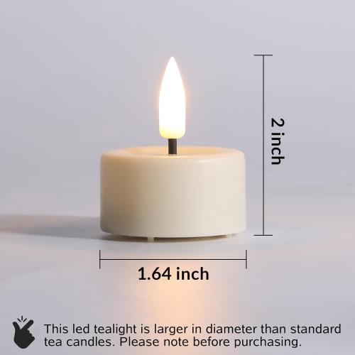 Ivory Real Wax Flameless Tealights with Remote Batteries, Flickering LED Votive Candles Set of 10