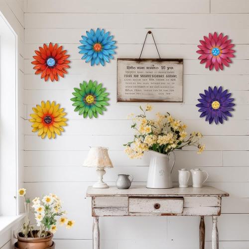 hogardeck Metal Flower Wall Decor for Indoor Outdoor, Kitchen Decor Floral Metal Wall Art, Wall Decor for Bathroom, Living Room, Porch, Garden, Yard, Backyard （6 Pcs 8'' ）
