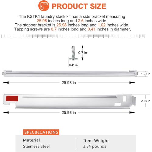 KSTK1 washer dryer stacking kit 27-inch for LG Laundry washing Machine&Dryer - Solid Metal with Chrome Coated - 10 YEARS WARRANTY