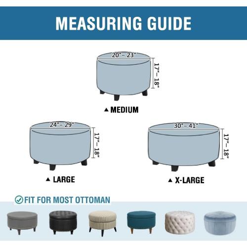 Ottoman Cover,Super Stretch Round Ottoman Slipcover Washable Storage Stool Furniture Protector for Living Room (Peacock Blue)