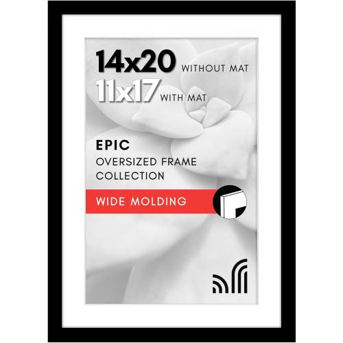 Americanflat 14x20 Picture Frame with Polished Plexiglass - Use as 11x17 Frame with Mat or Display 14x20 Photo Without Mat - Epic Collection - Wide Picture Frames for Wall Display - Black