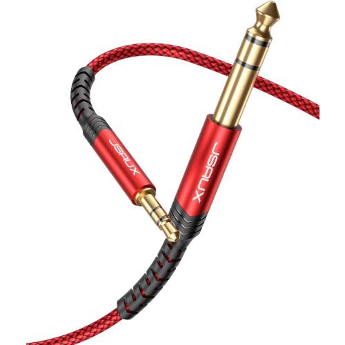 3.5mm to 6.35mm Stereo Audio Cable, JSAUX 6.35mm 1/4 Male to 3.5mm 1/8 Male TRS Bidirectional Stereo Audio Cable Jack 4FT for Guitar, iPod, Laptop, Home Theater Devices, Speaker and Amplifiers-Red