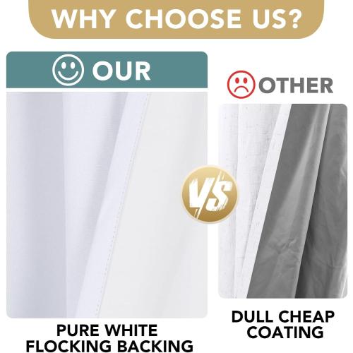 H.VERSAILTEX Linen Blackout Curtains 84 Inches Long 100% Blackout Thermal Insulated Textured Linen Look Curtain Draperies Anti-Rust Grommet, Energy Saving with White Liner, 2 Panels, Bright White