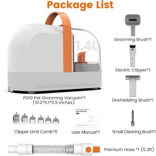Color White and Orange Dog Grooming Vacuum, Dog Grooming Kit with Pet Clippers, 12,000Pa Pet Hair Grooming Vacuum for Dogs, Vacuum Brush for Shedding Grooming, Low Noise Home Cleaning Tool in 1, PG10