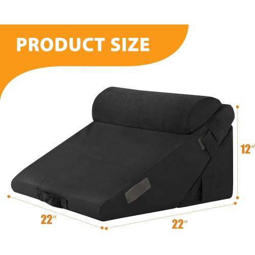 3PCS Soze 9&12 Color Black Wedge Pillow Set for After Surgery, Adjustable 9&12 Inch Bed Wedge Pillow for Sleeping, Incline Pillow Wedge for Headboard, Post Surgery, Acid Reflux, Neck&Back Support, Black