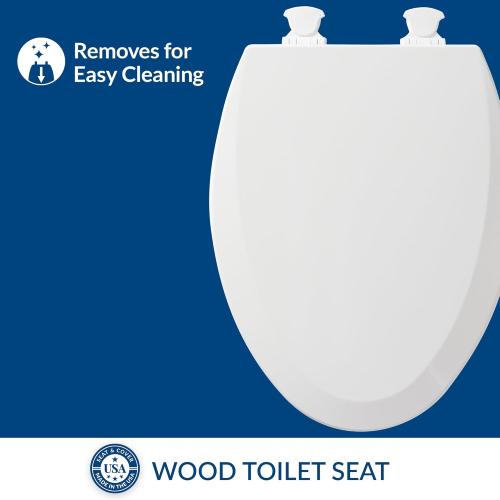 White Bemis 1500EC 390 Lift-Off Wood Elongated Toilet Seat, Cotton White (Pack of 1)