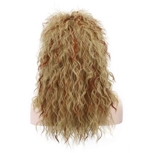 karlery Men Women Long Curly Orange Mix Blonde 70s Heavy Metal Rocker Mullet Wig 80s Costume Anime Wig