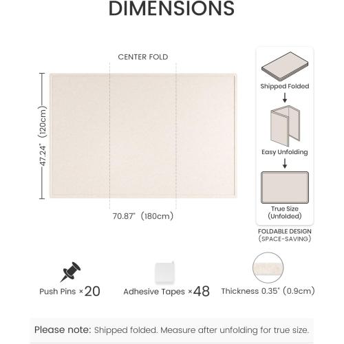 Fluxynara Large Bulletin Board, 70.8 x 47.2 Cork Board Alternative with 48 Safe Removable Adhesive Tabs, Foldable Felt Pin Board for Home Office, Classroom, Bedroom,Entryway for Walls—Oatmeal