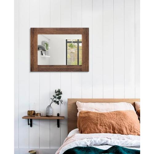 Wood Mirror Rectangular Framed Rustic Vintage Mirrors Decor Farmhouse Bedroom Bathroom Mirror for Dressing Table Entrance Large 20x16 Brown