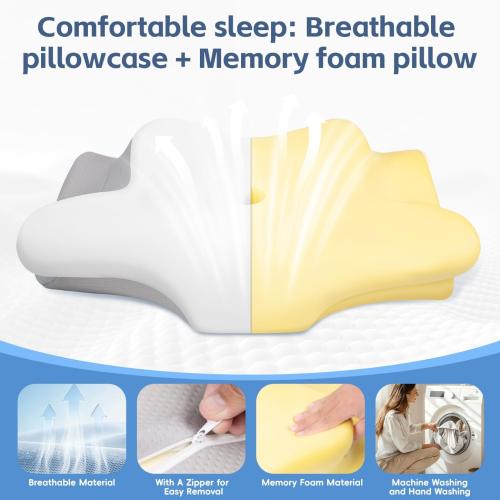 Cervical Neck Pillow, Memory Foam Pillows for Neck and Shoulder Pain Relief, 2 Heights Ergonomic Pillow with Breathable Ice Silk Cover, Neck Support Pillow for Side Sleepers White