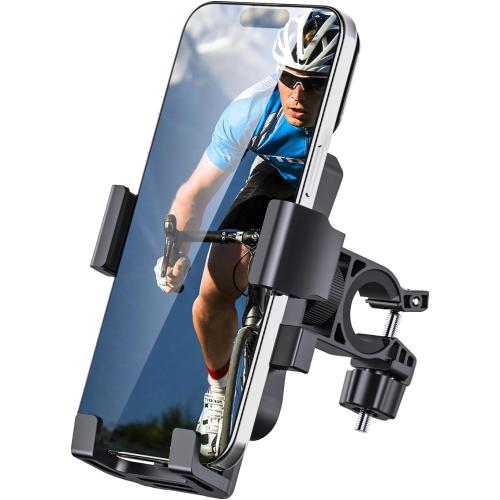 Bike Phone Holder Mount, Secure Handlebar Phone Mount Holder for Bike and Motorcycle, Suitable for iPhone and 4.5-6.8 Smartphones, Black