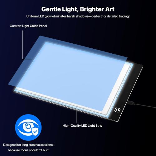 A4 LED Light Box for Tracing and Drawing - Ultra Thin Adjustable Light Table, USB Trace Light UP Pad Screen, Small Copy Board Tracer for Kids Artists, Sketching, Stenciling, and Art Crafting.