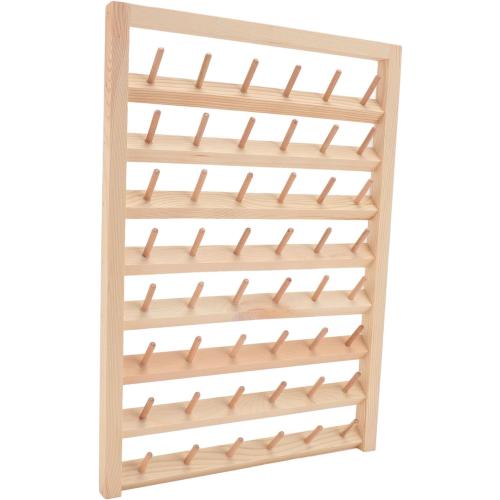 Thread Holder 48 Spools Thread Rack Wall Mounted Wooden Thread Holder, DIY Embroidery Spool Thread Organizer for Household Sewing, 13.4 x 16.1in Thread Rack with Hanging Hook