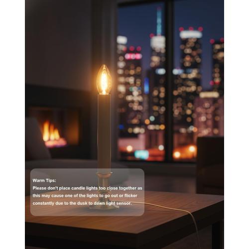 SUNSGNE Christmas Electric Window Candle Lights with Auto Sensor, Dusk to Dawn Candle Lamps with Gold Plated Base, 9'' Plug in Candle Lights with 0.6W LED E12 Bulbs for Window Table Decor, 4 Pack