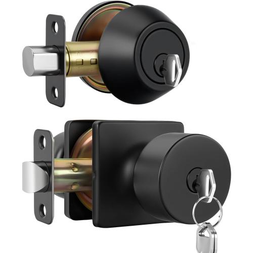 Goldenwarm Matte Black Exterior Door Knob with Deadbolt, Front Door Knob with Lock and Key Unique 1 Pack