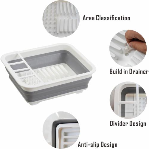 Collapsible Dish Drying Rack, Foldable Dinnerware Drainer Organizer for Storage Kitchen Counter RV Accessories Portable Rack Holders for Dishes Plates and Cups Camping Travelling Space Saver Essential