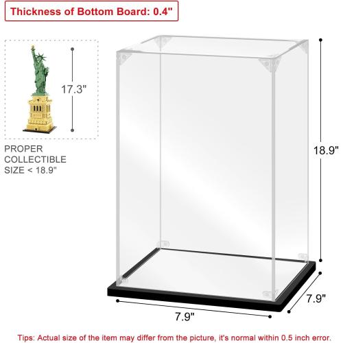 Acrylic Display Case for Collectibles Assemble Acrylic Display Box for Lego 21042 Building Statue Clear Acrylic Case for Display Model Trophy Action Figures(Black,7.9*7.9*18.9 inch)
