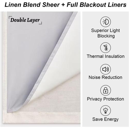 Topfinel Pinch Pleated Full Blackout Linen Curtains 84 Inch for Bedroom Living Room,Fall Natural Double Layer Linen Blended Room Darkening Pinch Pleat Drape with Hooks Rings 2 Panel 40 Wx84 L