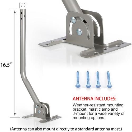 PIBIDI Digital HD TV Antenna, Amplified Attic/Outdoor Antenna, 360 Degree Rotation Wireless Remote, 4K 1080P VHF UHF, Mounting Pole Included, 200 Miles Range