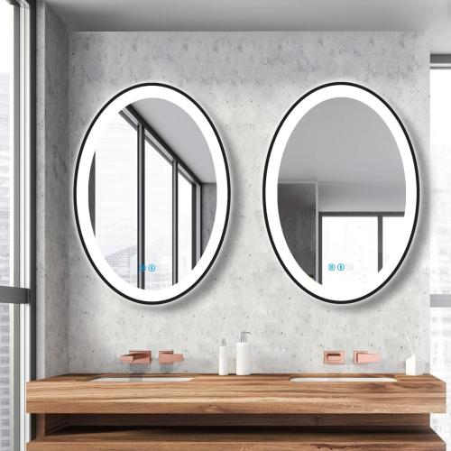 30 x 20 Inch Oval Black Frame LED Vanity Mirror for Bathroom Wall Black Oval Lighted Vanity Mirror Anti Fog LED Bathroom Mirror with Lights 3 Color Dimmable LED Vanity Makeup Smart Mirrors