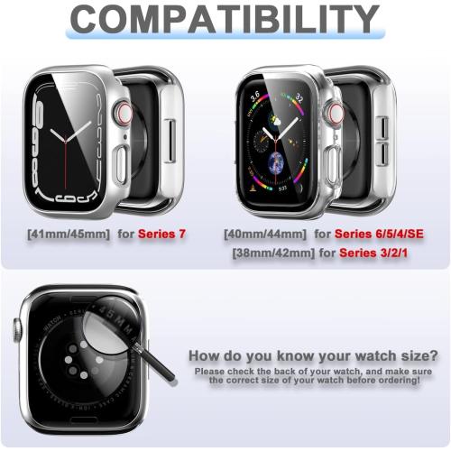 6 Pack Hard PC Case with Tempered Glass Screen Protector 44mm for Apple Watch SE 3/SE(2nd) Series 6/SE/5/4,Rontion Ultra-Thin Scratch Resistant Full Protective Bumper Cover for iWatch 44mm Accessorie